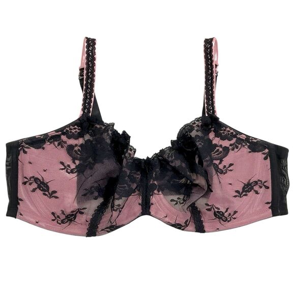 Cacique Women's Plus Size 42C Black & Pink Sheer Lace Underwire Bra - Picture 1 of 5